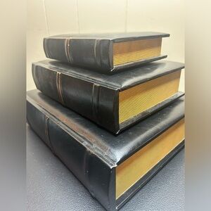 leather book box - set of 3 - nesting stash storage boxes measurements i…